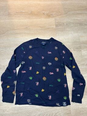 Polo Ralph Lauren Men's L Collegiate Print Waffle Knit Thermal Crew-Neck T-Shirt